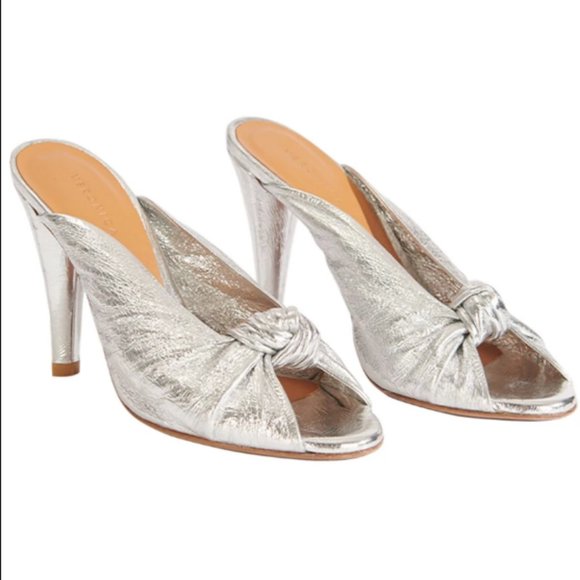 Used once Veronica Beard Pari Silver Foil Metallic Slide Peeptoe Pumps Heels - Picture 4 of 8